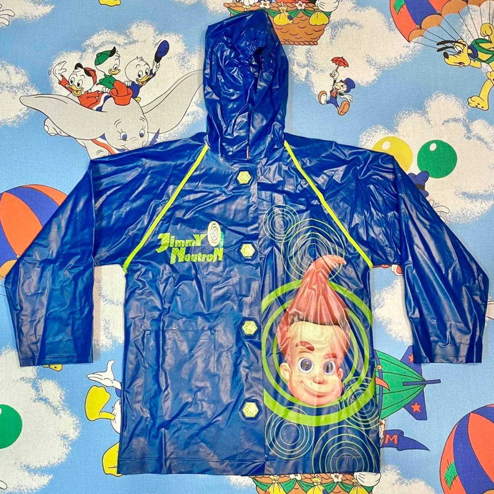 Vintage Y2K blue & green Jimmy Neutron kids raincoat ⚛️